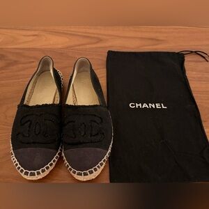 CHANEL Black Canvas Espadrilles